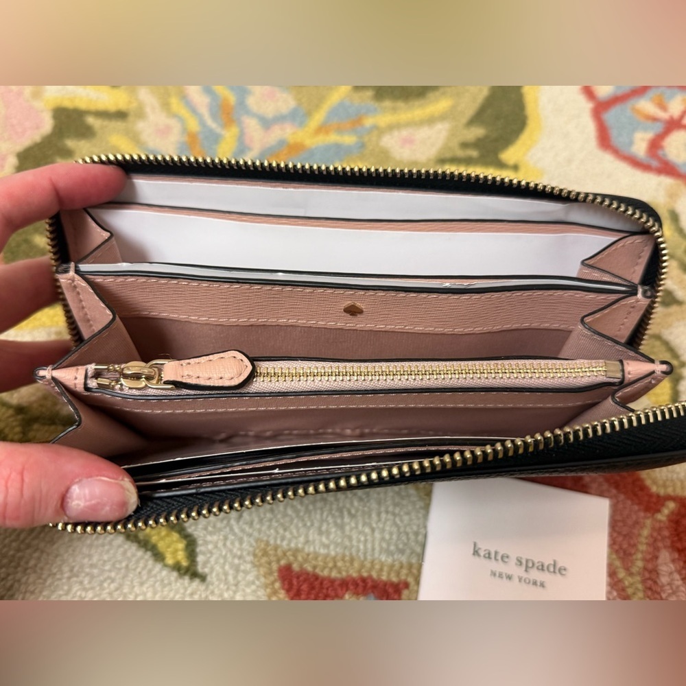 Kate Spade New York Large Black Leather Zip-Around Continental Clutch/Wallet - Picture 7 of 16